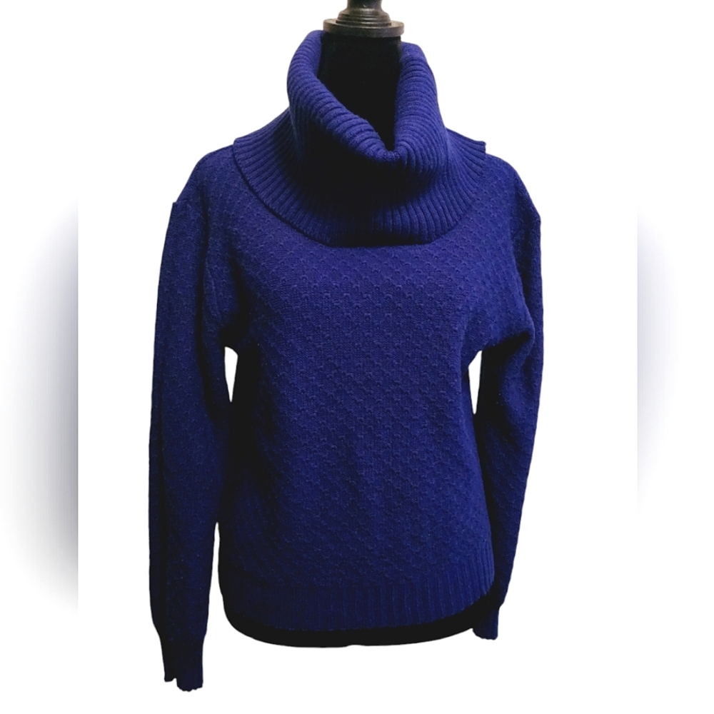 Vintage 80s TURTLENECK Royal Blue Knit Sweater